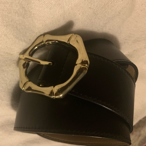 ✨⚡️💥Talbots Women Belt Size S Black Leather Exterior Gold Bamboo Buckle - Picture 2 of 11